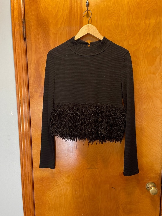 Anthropologie Tops - Anthropologie Black Long-Sleeve Cropped Top with Feathered Hem